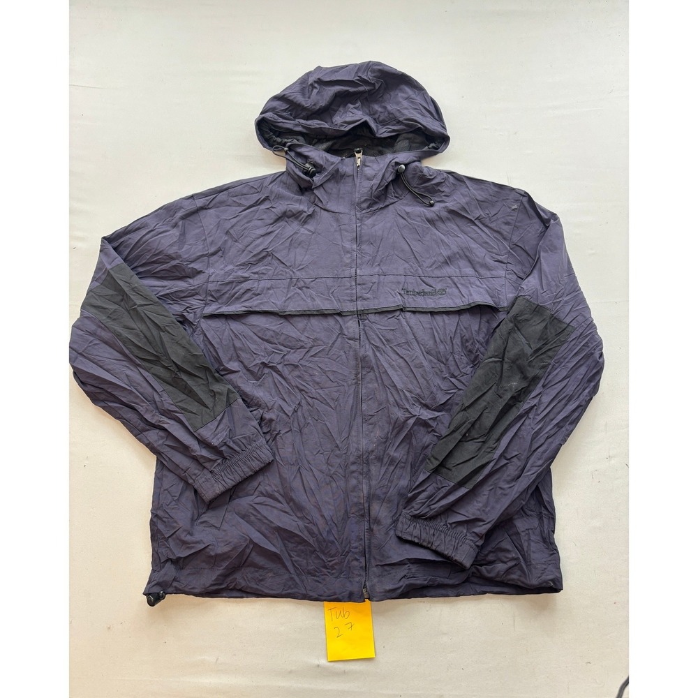Timberland Weather Gear Mens Small Full Zip Hooded Windbreaker Jacket Navy Blue